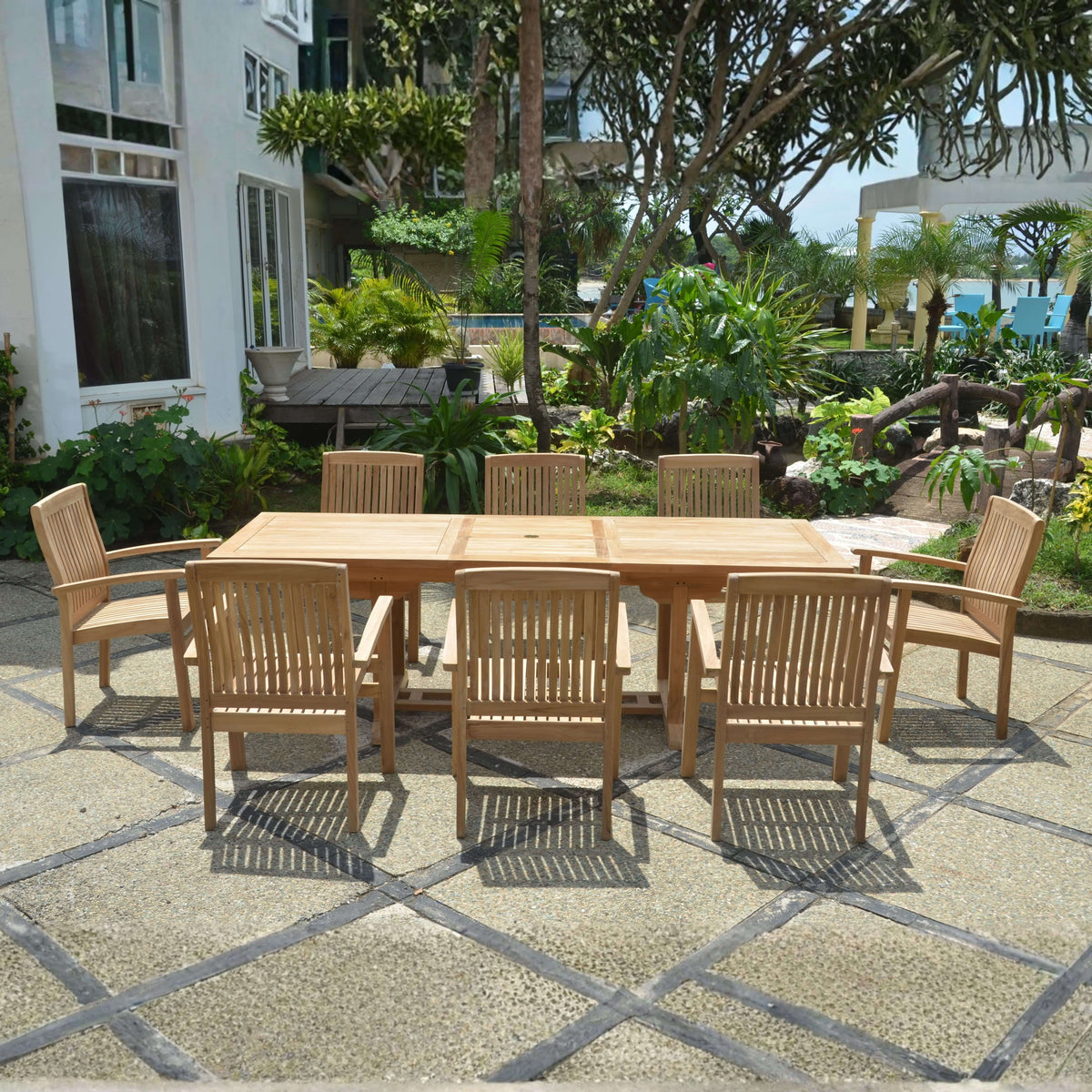 Anderson Teak Bahama Stackable Sahara 9-Piece Rectangular Dining Set