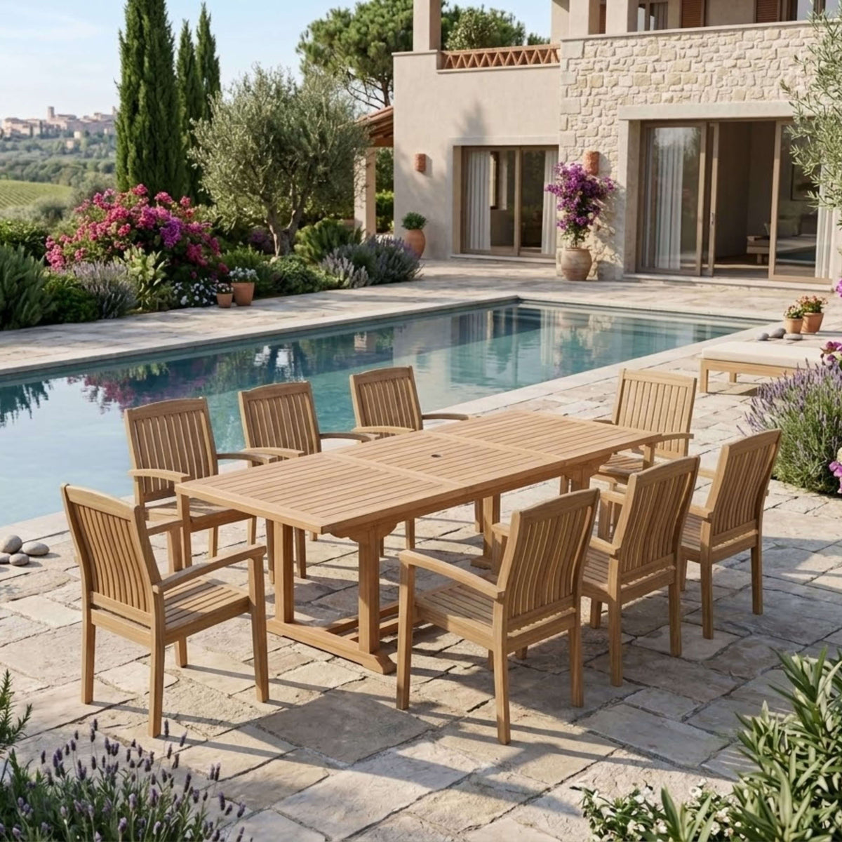 Anderson Teak Bahama Stackable Sahara 9-Piece Rectangular Dining Set