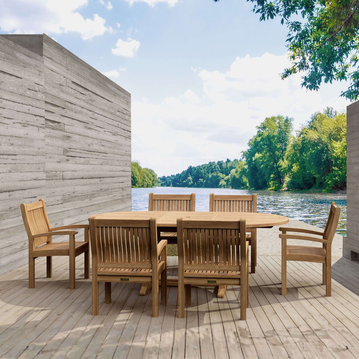 Anderson Teak Bahama Sahara Armchair 7-Piece 87" Oval Dining Set