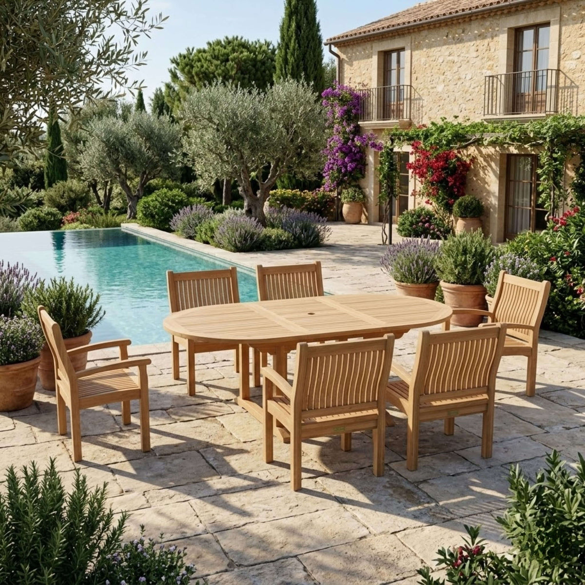 Anderson Teak Bahama Sahara Armchair 7-Piece 87" Oval Dining Set