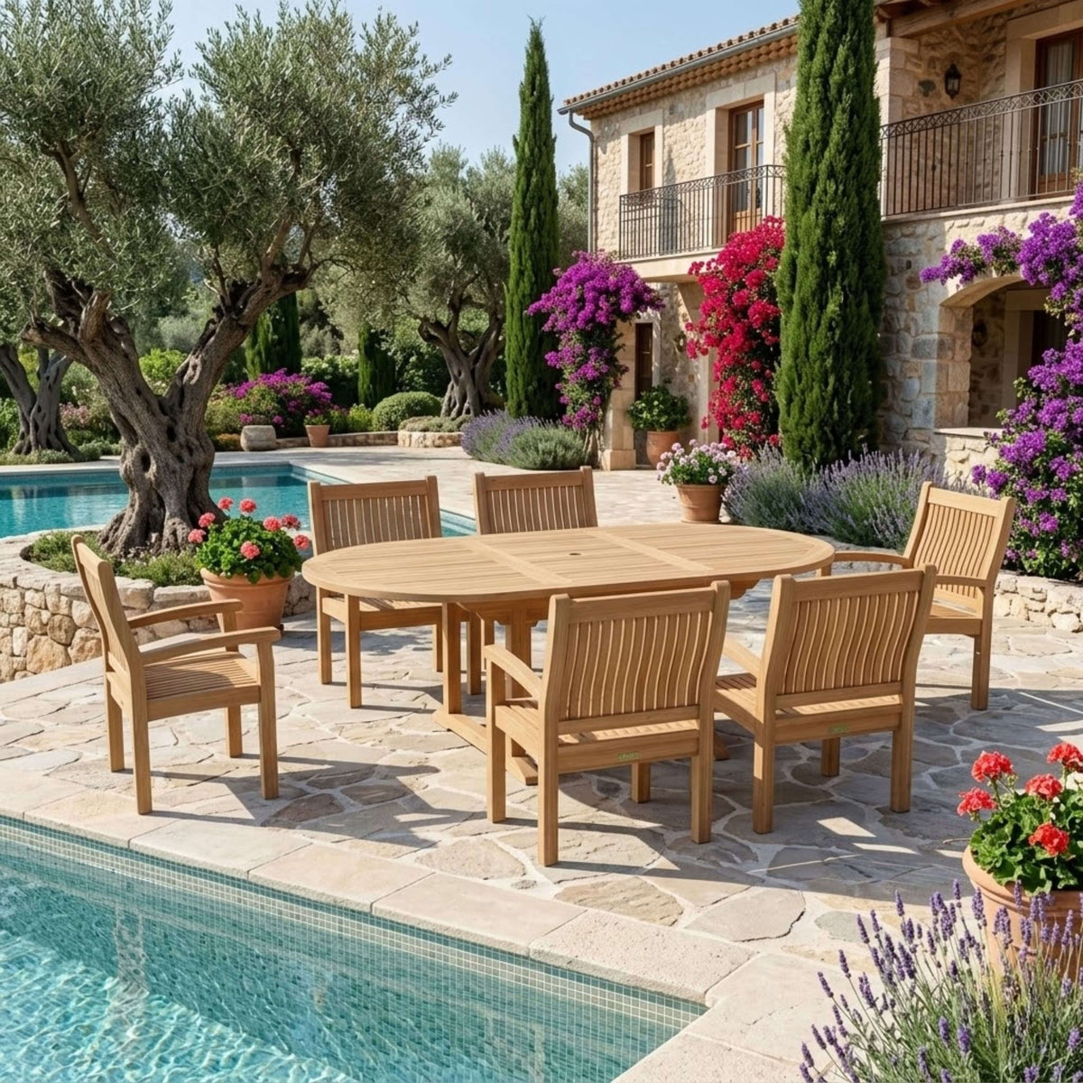 Anderson Teak Bahama Sahara Armchair 7-Piece 87" Oval Dining Set