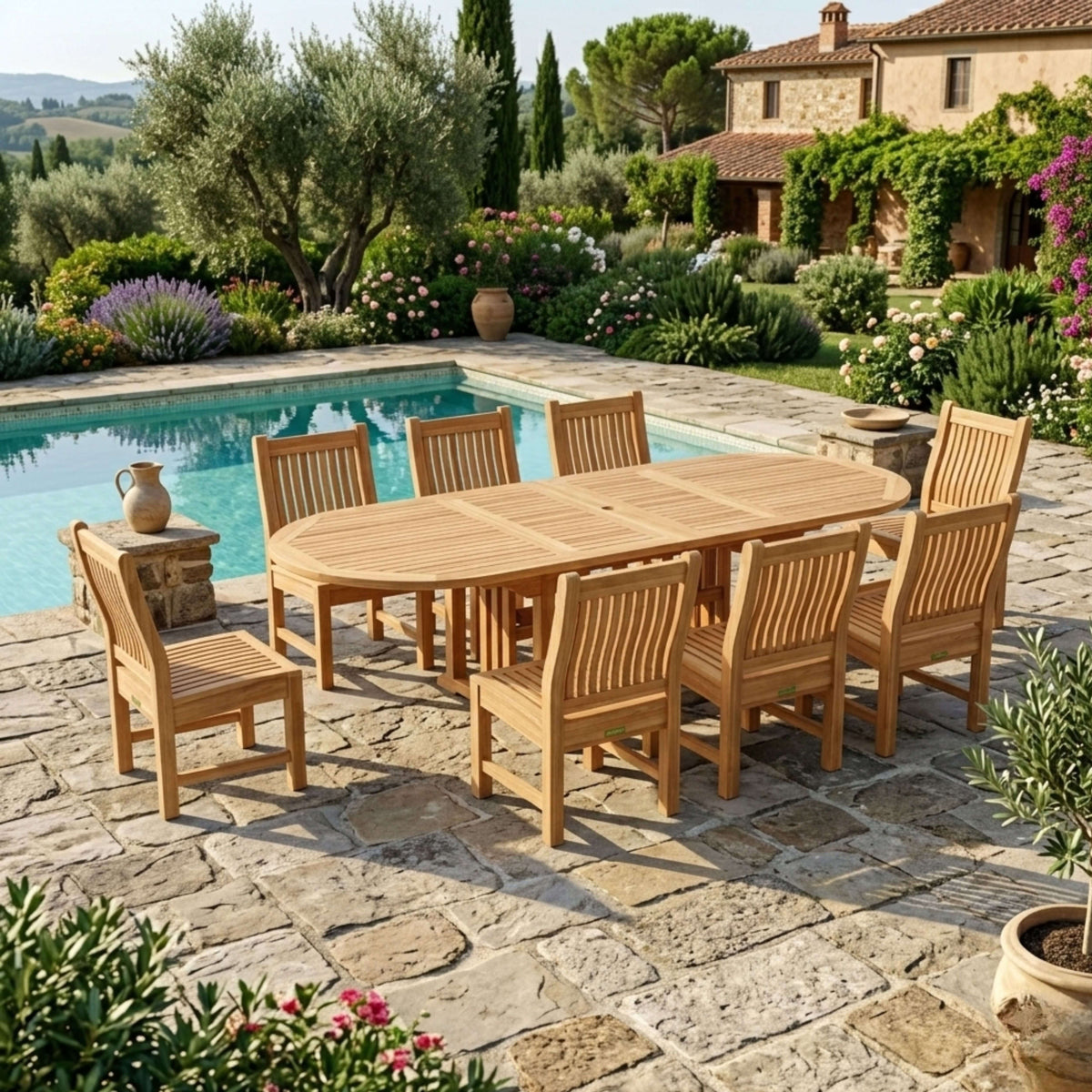 Anderson Teak Sahara 9-Piece Dining Set w/ Stacking Side Chair