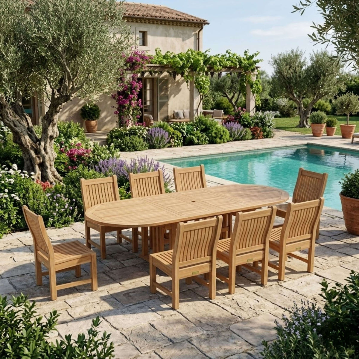 Anderson Teak Sahara 9-Piece Dining Set w/ Stacking Side Chair