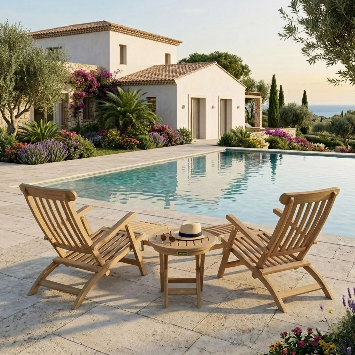 Anderson Teak Royal Steamer 3-Piece Set with Side Table