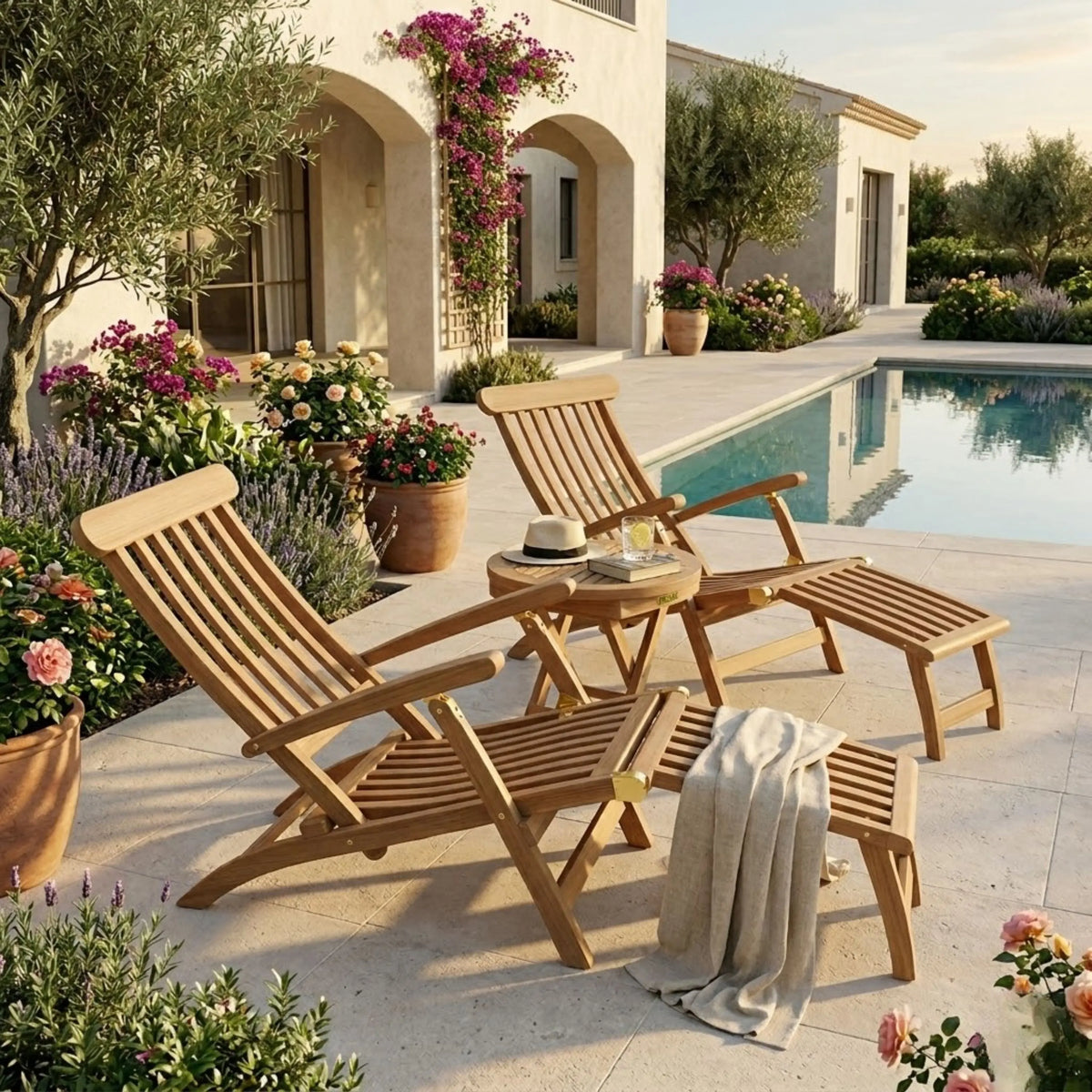 Anderson Teak Royal Steamer 3-Piece Set with Side Table
