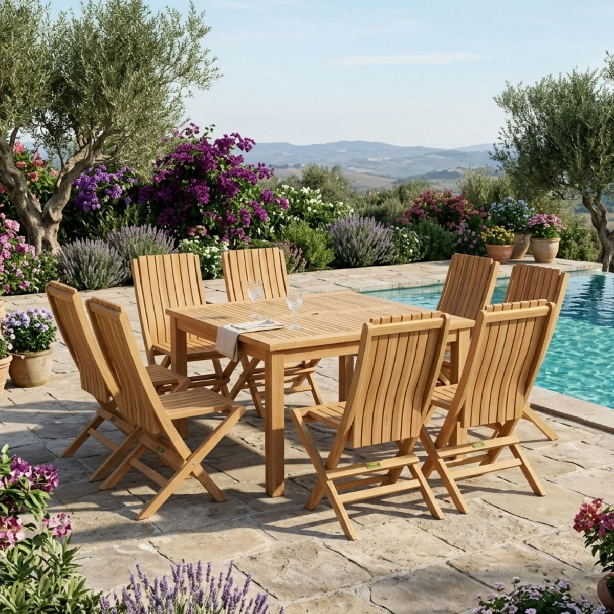 Anderson Teak Windsor Comfort Chair 7-Piece Folding Dining Set