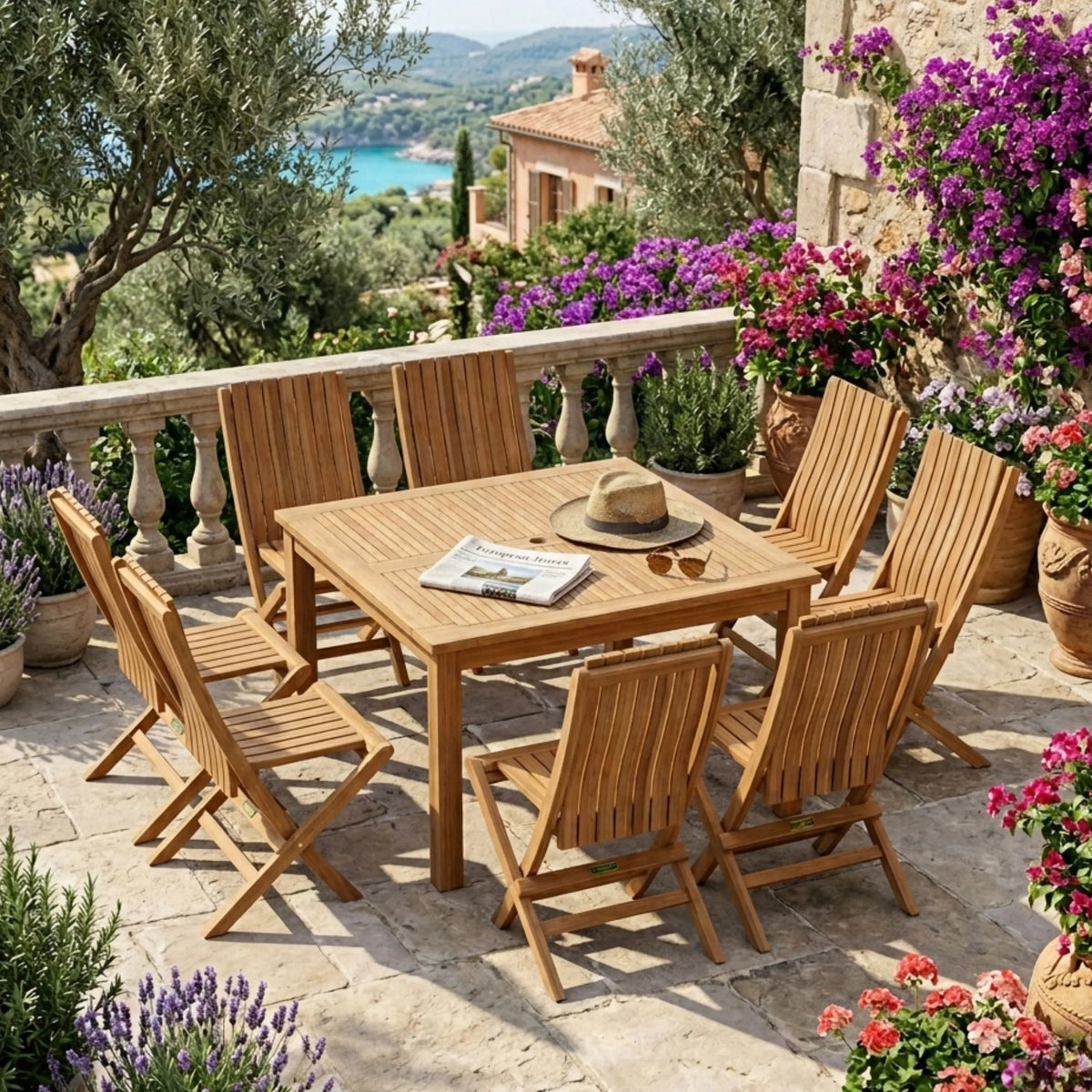 Anderson Teak Windsor Comfort Chair 7-Piece Folding Dining Set