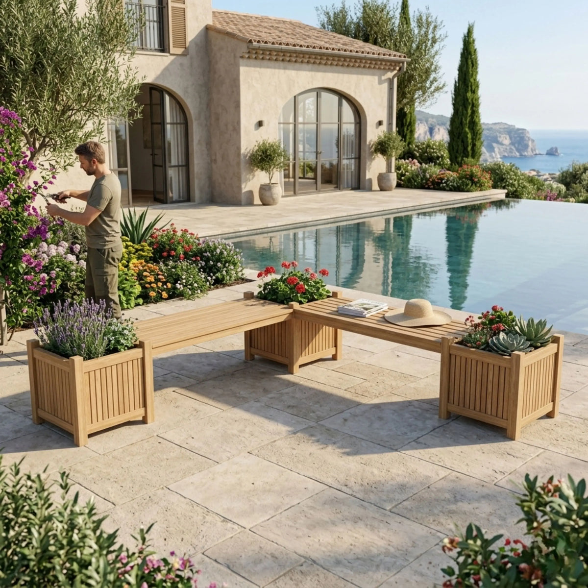 Anderson Teak Planter Bench (2 bench + 3 planter box)