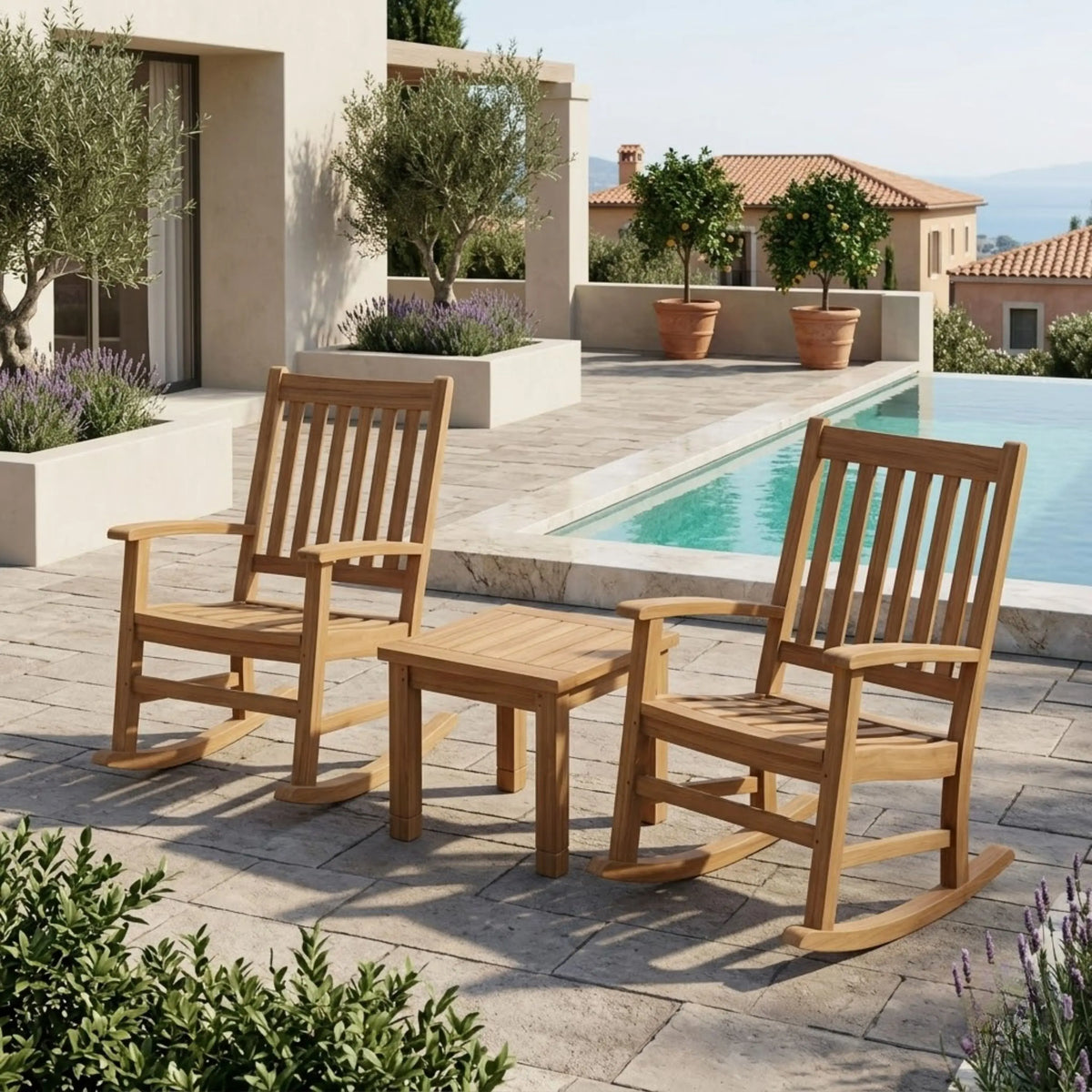 Anderson Teak Palm Beach Rocking Chairs 3-Piece Set