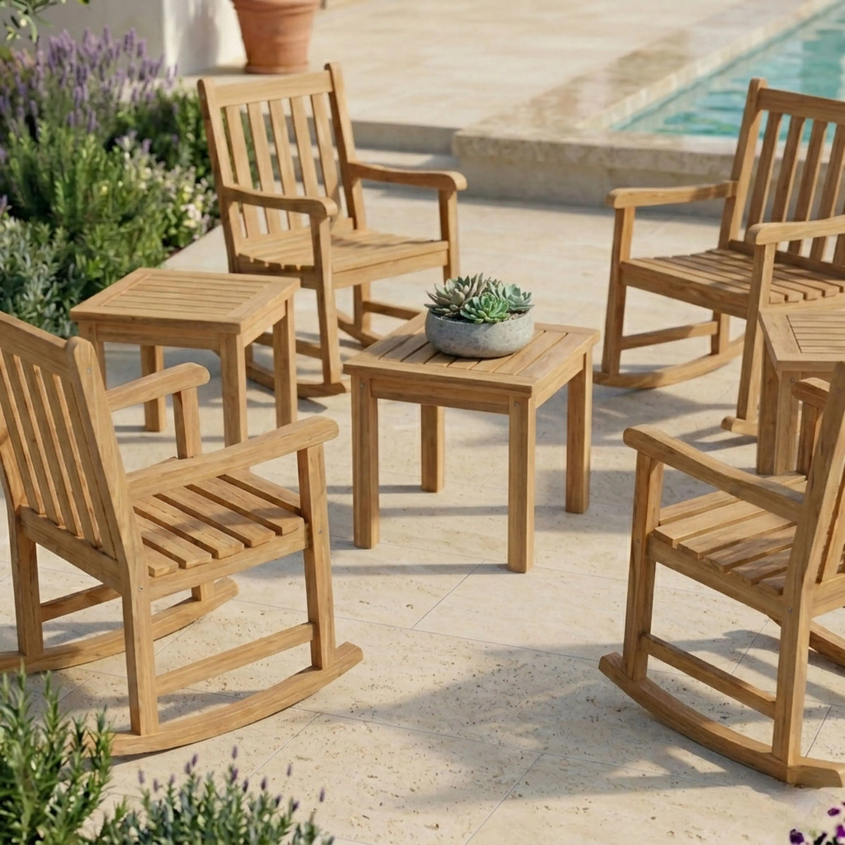 Anderson Teak Palm Beach Rocking Chairs 3-Piece Set
