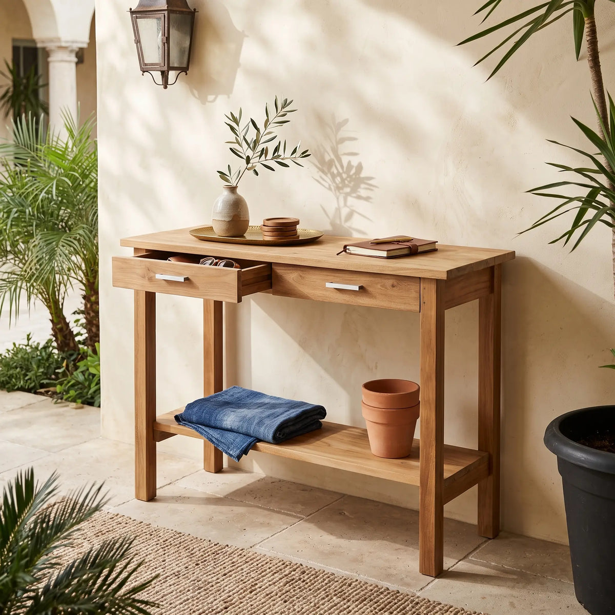 Anderson Teak Atlanta Rectangular Serving Table w/ 2 Drawers and 1 Shelf
