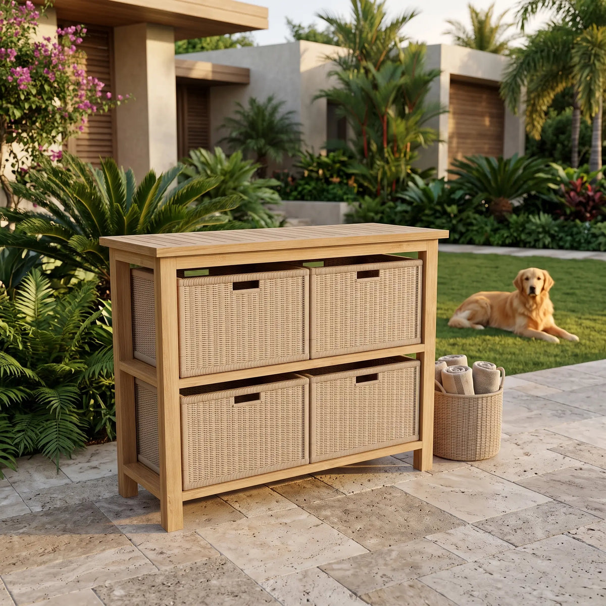 Anderson Teak Towel Console w/ 2-Shelf Table