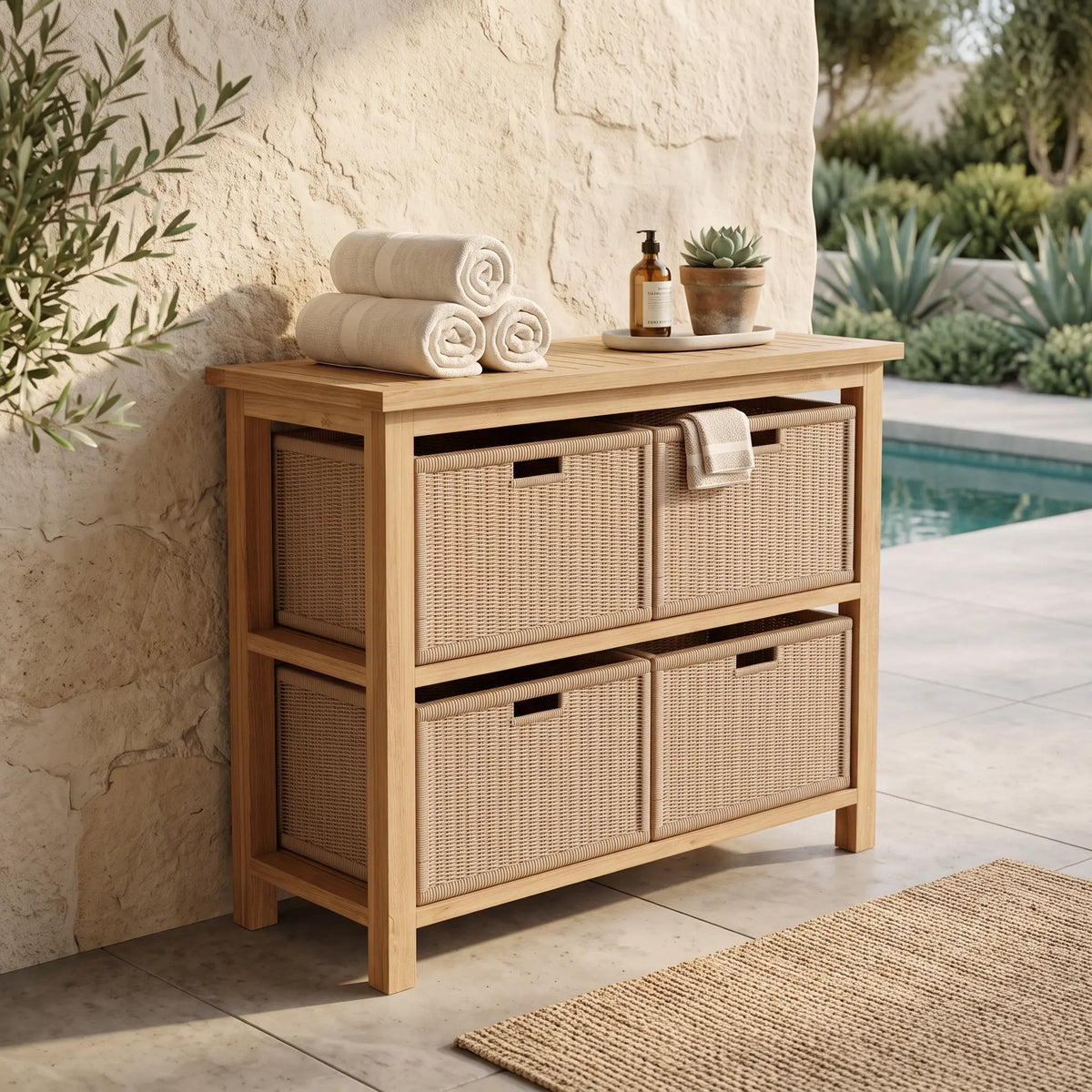 Anderson Teak Towel Console w/ 2-Shelf Table
