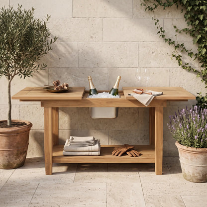 Anderson Teak Nautilus Console Table w/ SS Container
