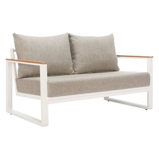 Welt Outdoor Patio Sofa, Taupe & White