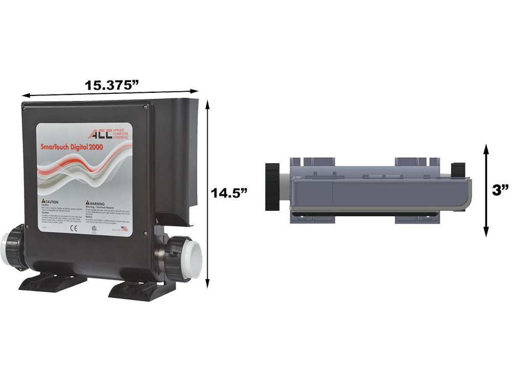 ACC SmarTouch Digital 2000 no neutral spa control dimensions drawing for planning the install