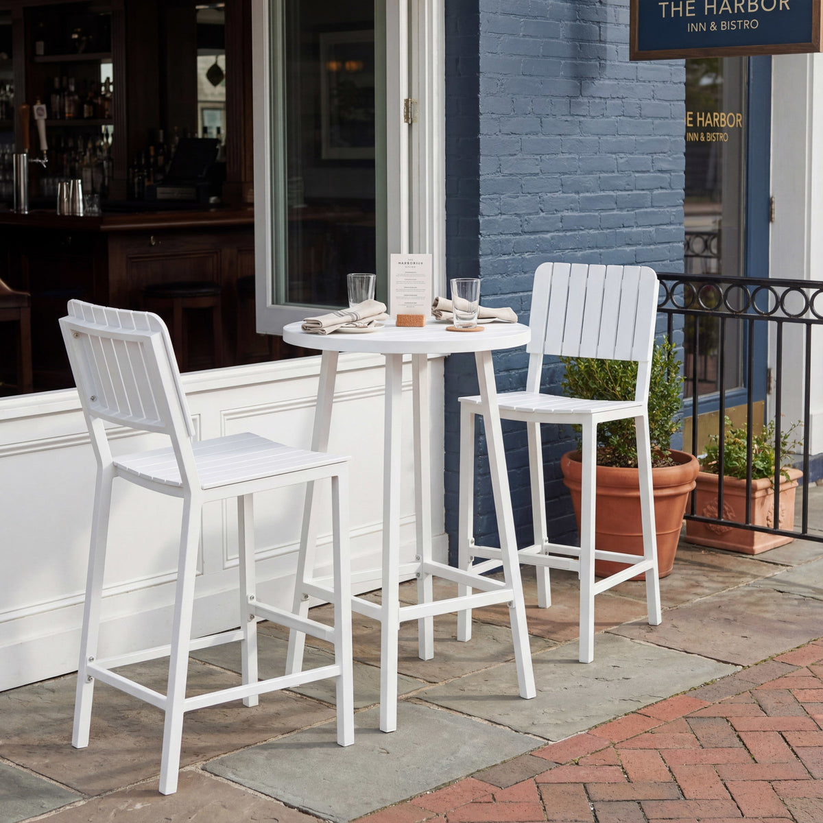 Ren Outdoor Patio Bar Table, White