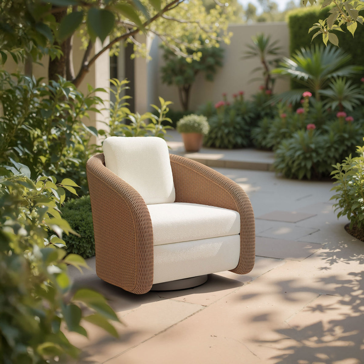 Solara Outdoor Patio Swivel Chair, Ivory