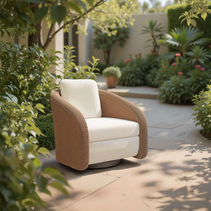 Solara Outdoor Patio Swivel Chair, Ivory