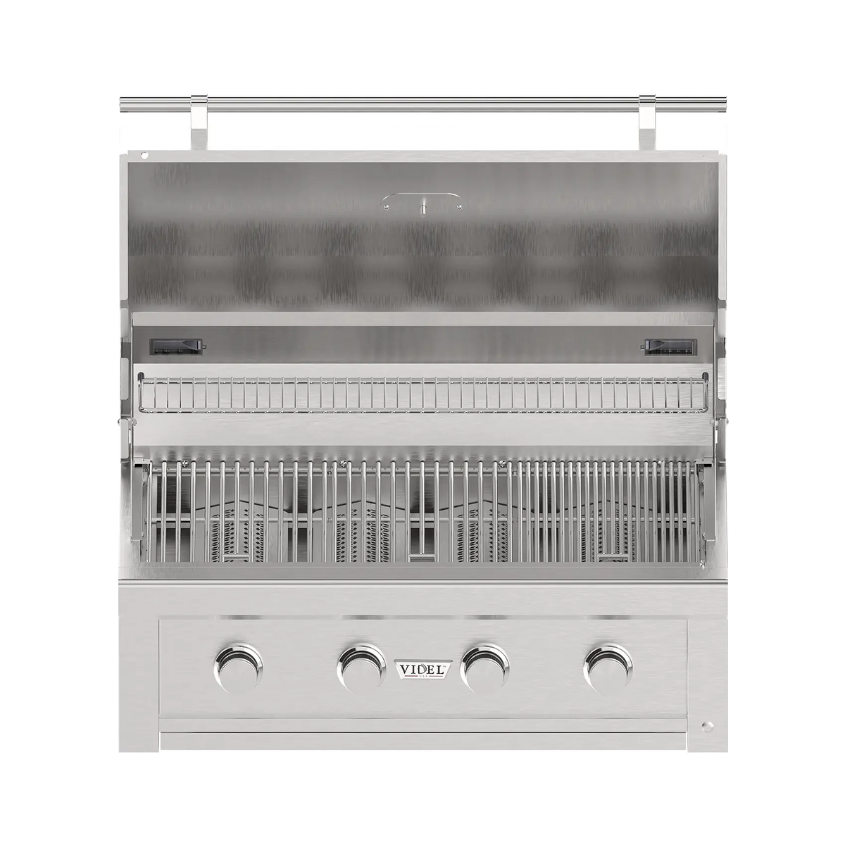 Videl Gran Fuego 36 inch grill open, front three quarter view