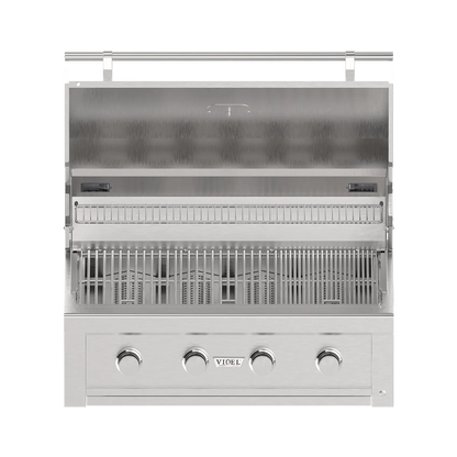 Videl Gran Fuego 36 inch grill open, front three quarter view