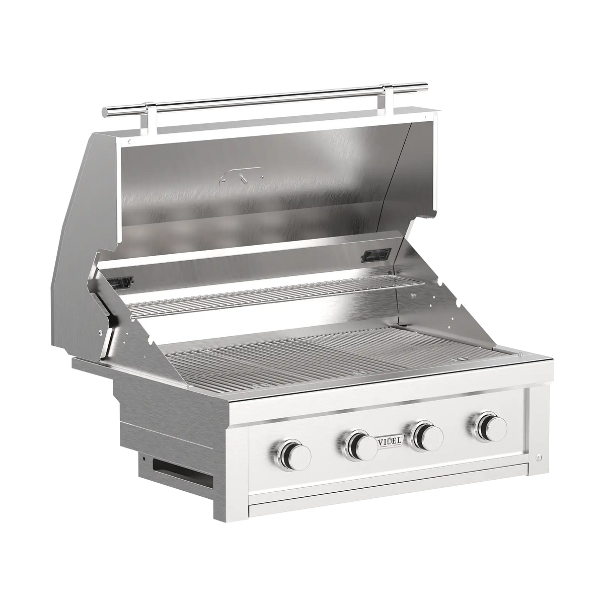 Videl Gran Fuego 36 inch grill with the lid open showing the cooking grates