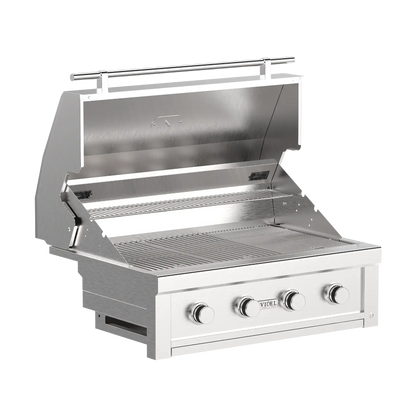 Videl Gran Fuego 36 inch grill with the lid open showing the cooking grates