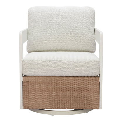 Gelo Outdoor Patio Swivel Chair, White & Brown