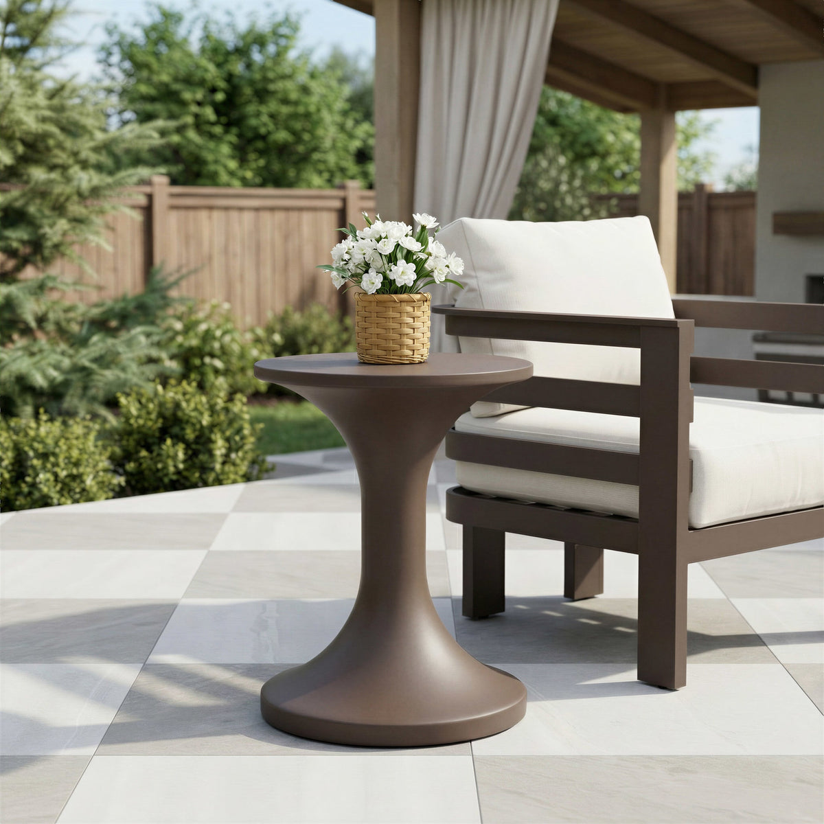 Arka Outdoor Patio Side Table, Brown