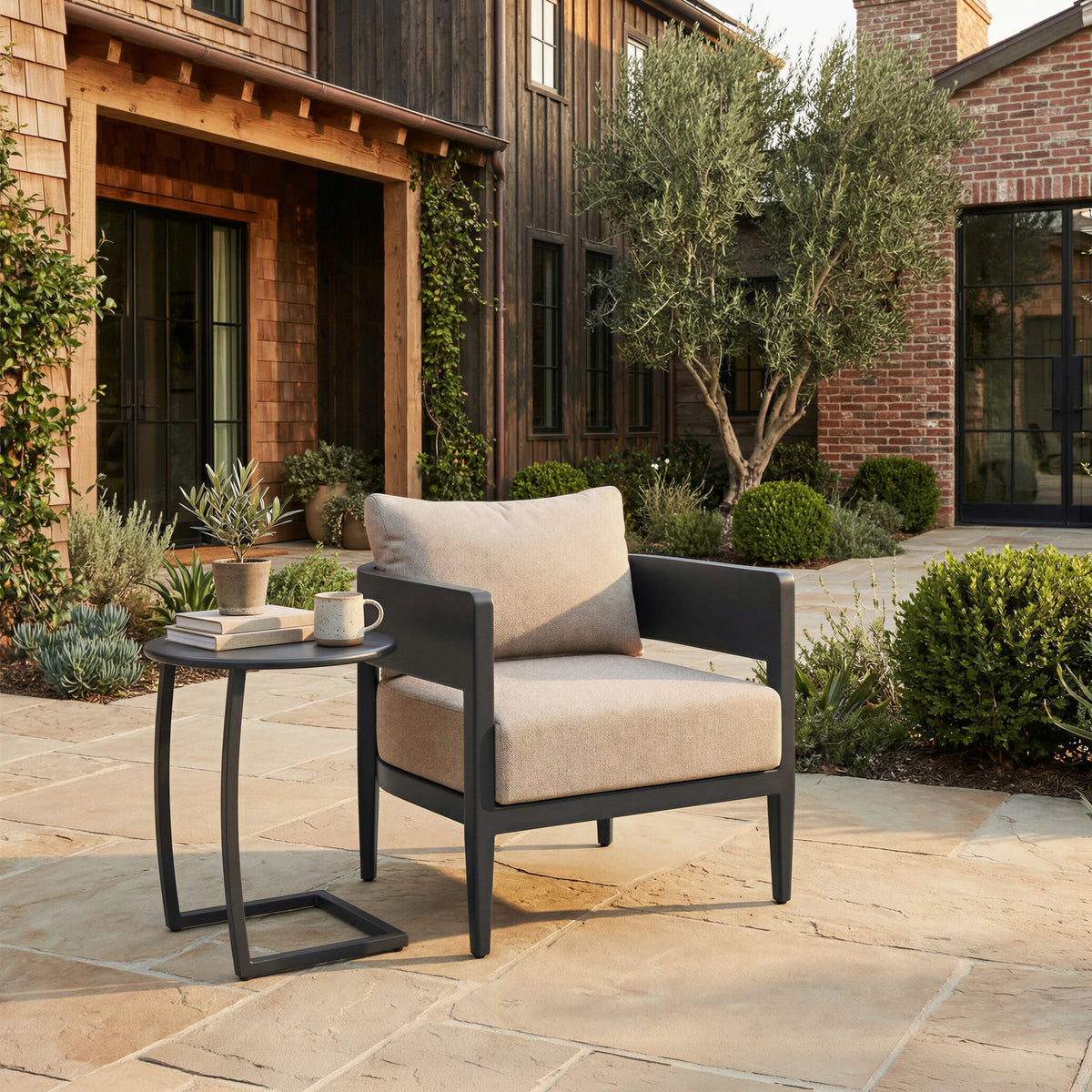 Noga Outdoor Patio End Table, Black