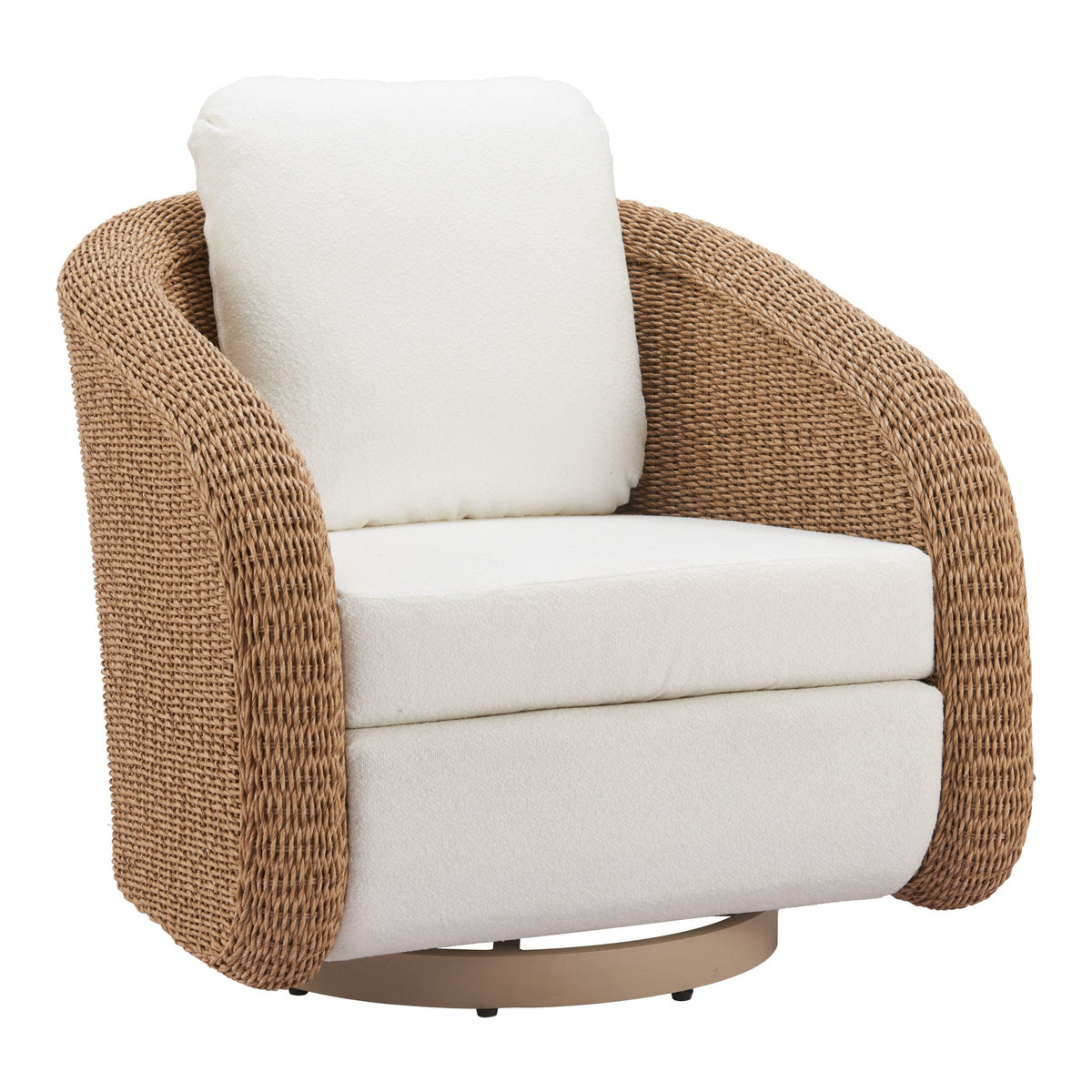 Solara Outdoor Patio Swivel Chair, Ivory