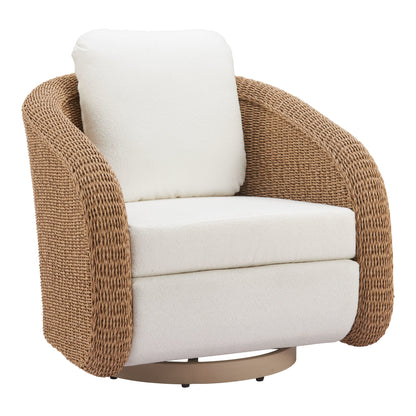 Solara Outdoor Patio Swivel Chair, Ivory