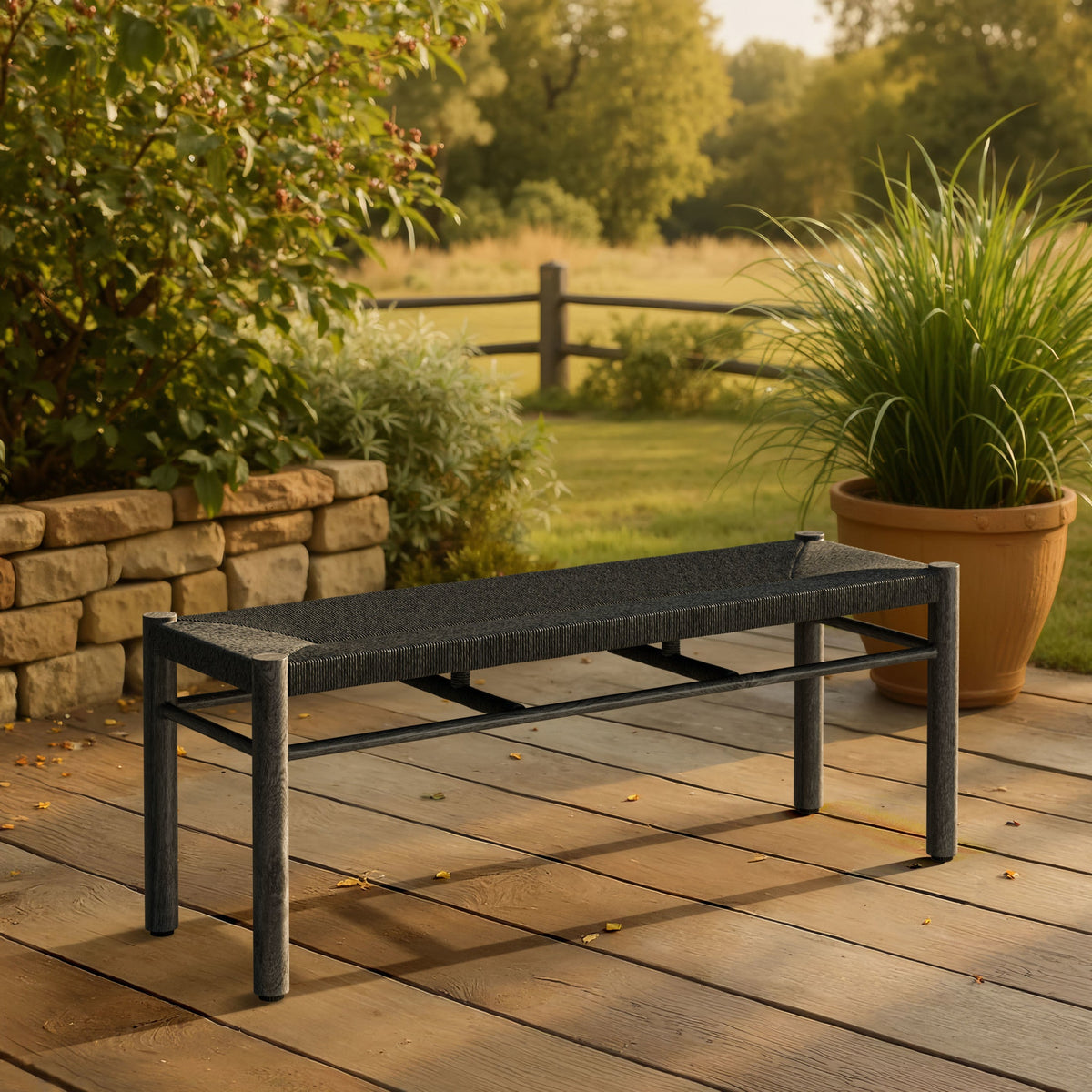 Iska Outdoor Patio Bench, Black