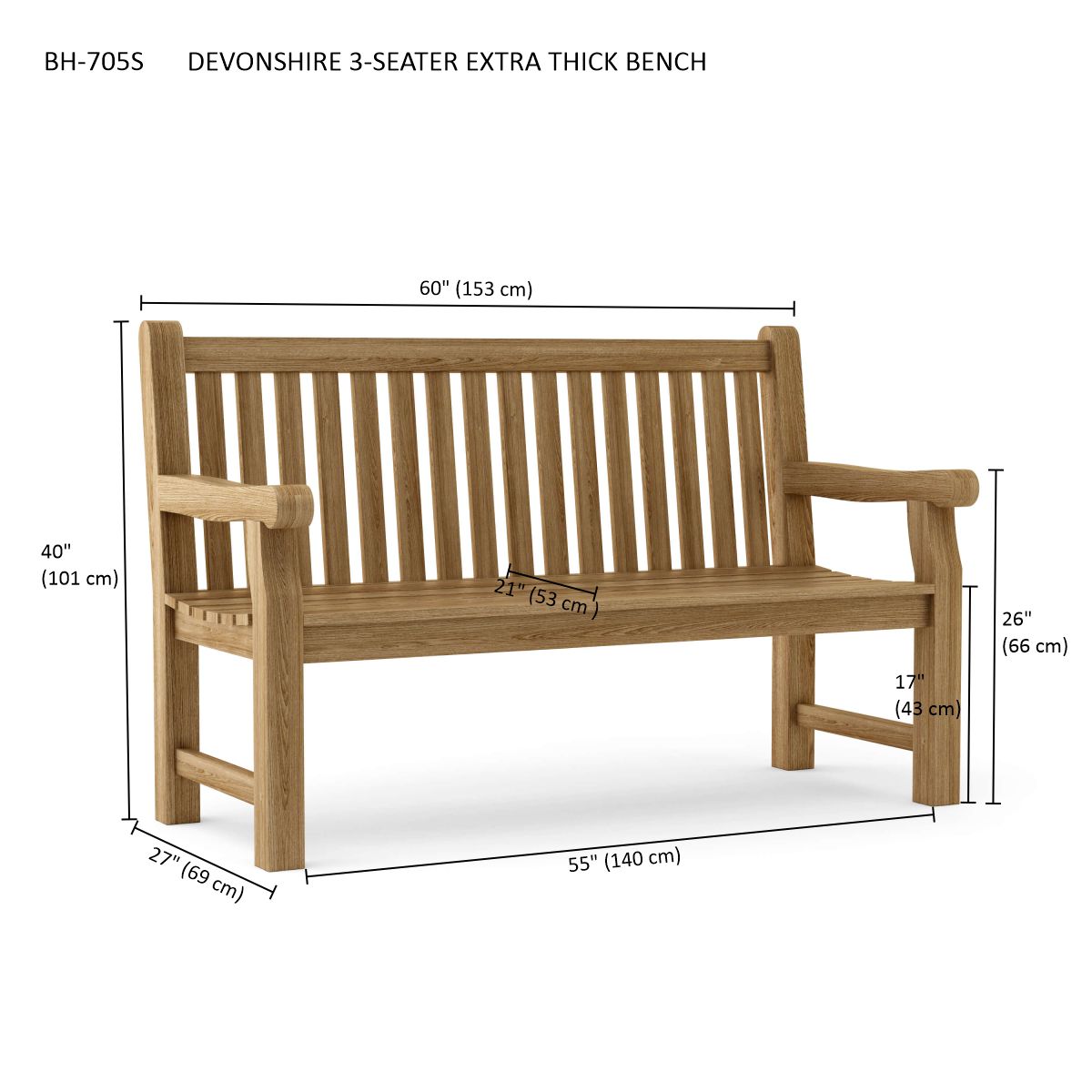 Anderson Teak Devonshire 3-Seater Extra Thick Bench