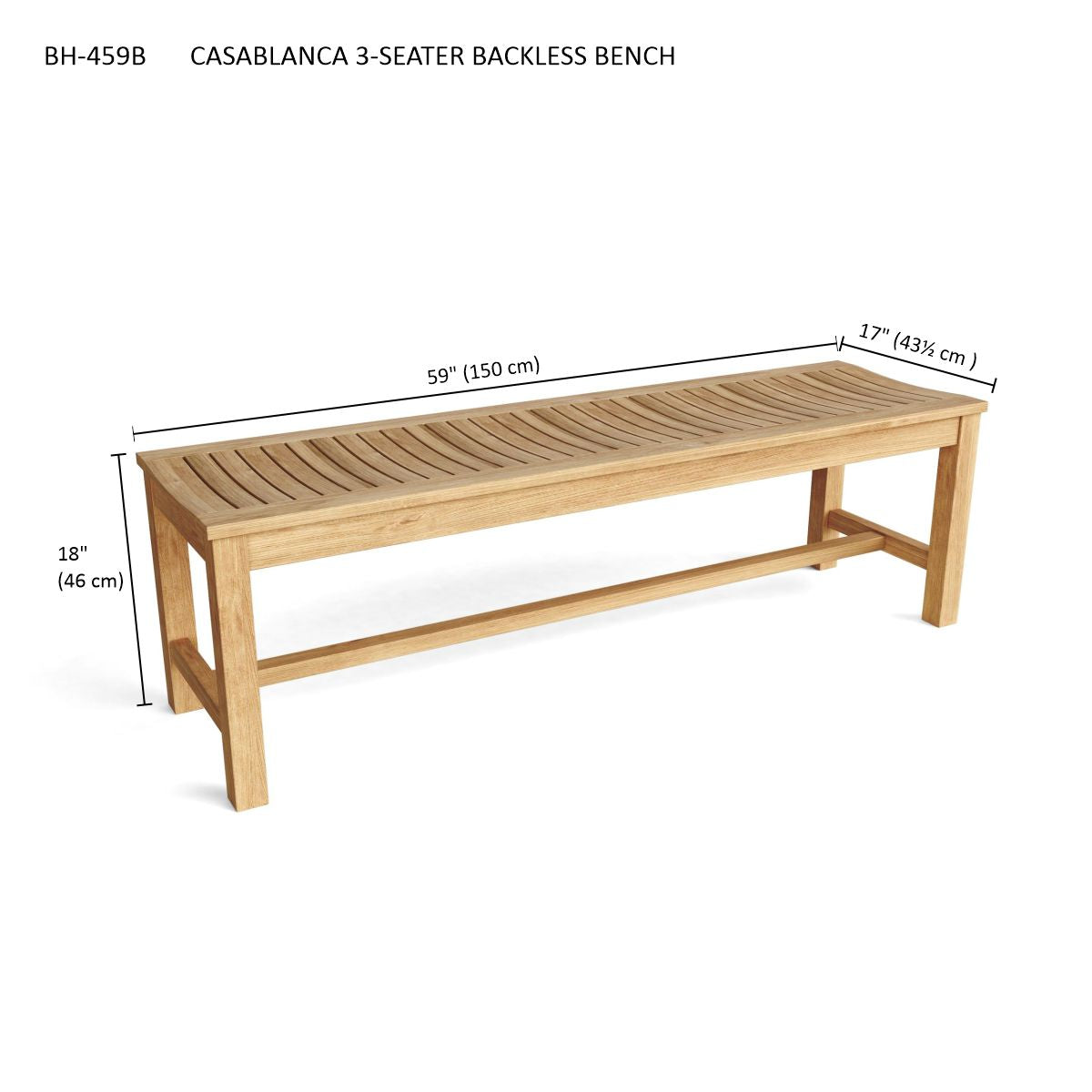 Anderson Teak Casablanca 3-Seater Backless Bench