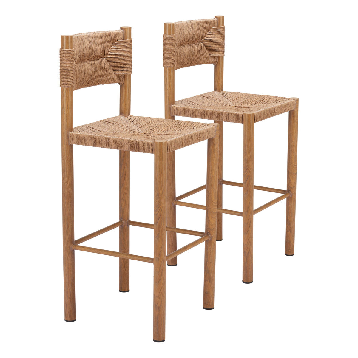 Iska Outdoor Patio Barstool, Set of 2, Natural