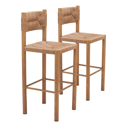 Iska Outdoor Patio Barstool, Set of 2, Natural