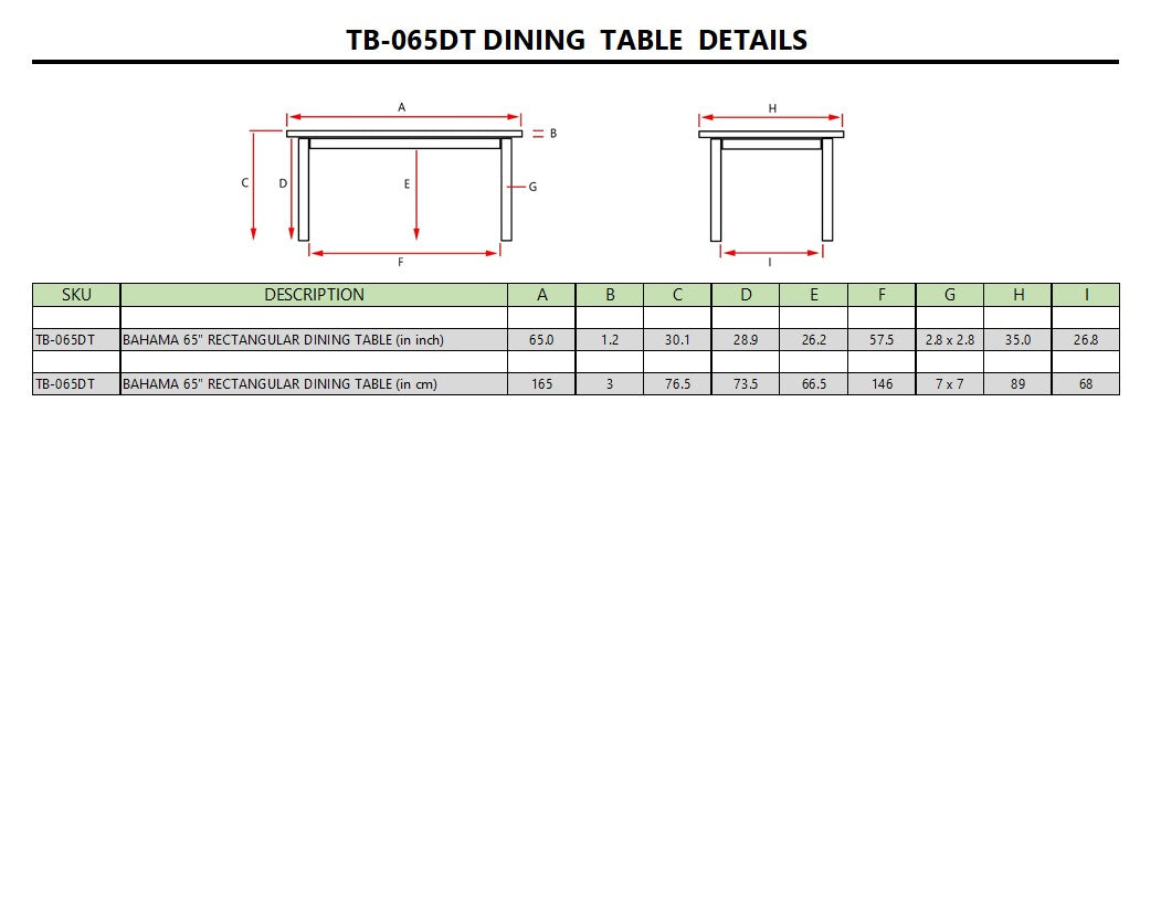 Anderson Teak Bahama 65" Rectangular Table