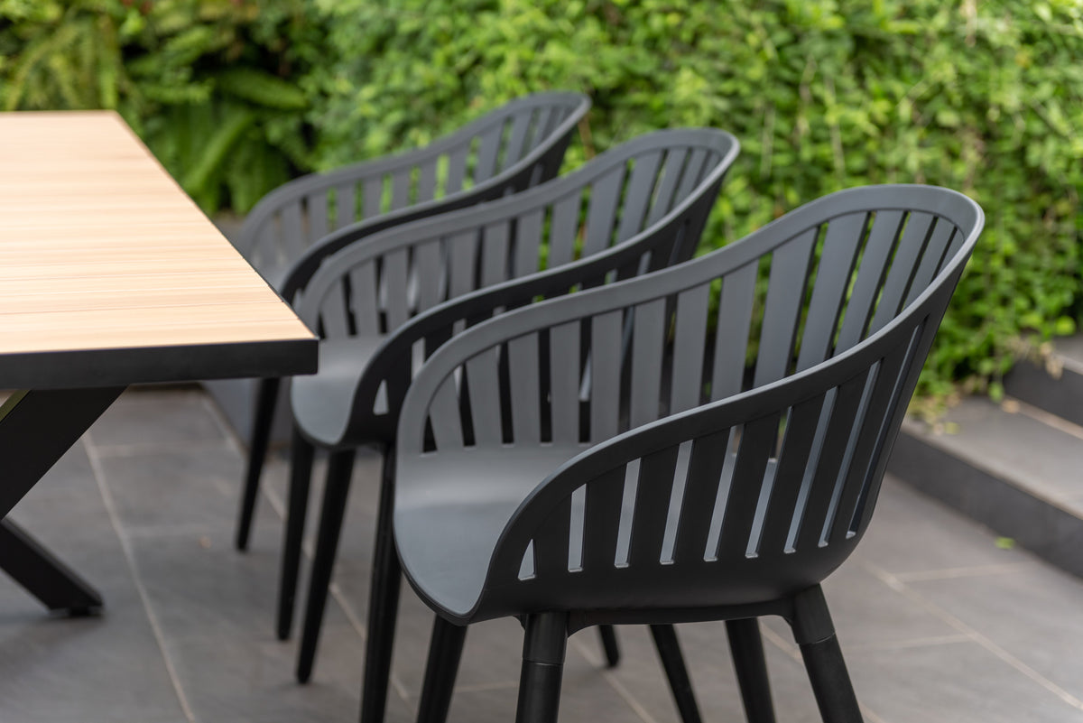 LifestyleGarden Panama Dark 7 Piece Patio Dining Set with Nassau Chairs