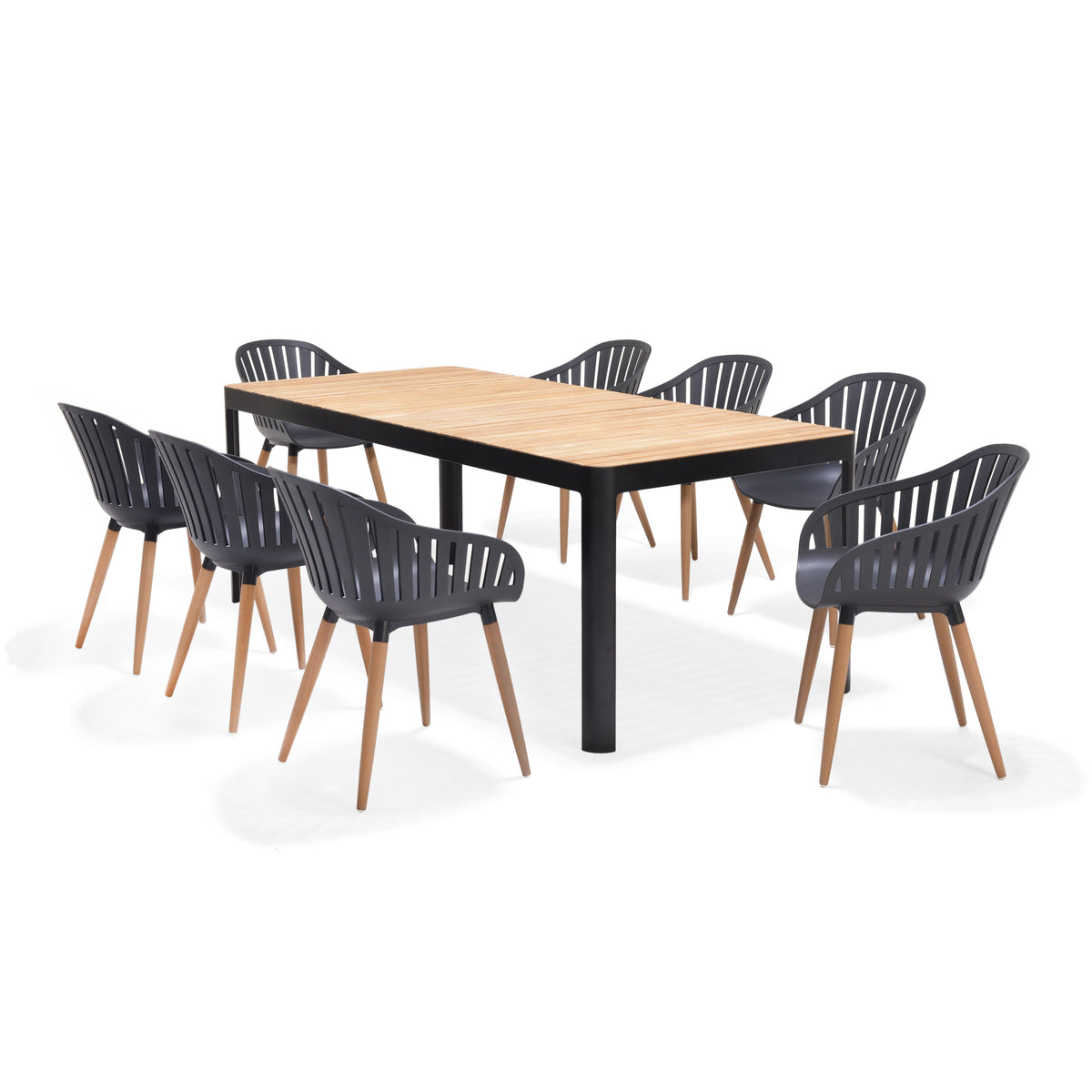 LifestyleGarden Portals Dark 9 Piece Patio Dining Set with Nassau Chairs