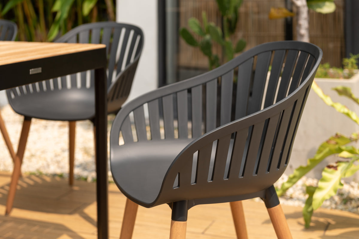 LifestyleGarden Portals Dark 9 Piece Patio Dining Set with Nassau Chairs