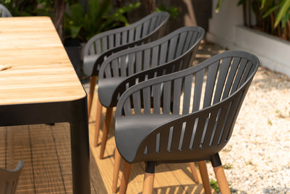 LifestyleGarden Portals Dark 9 Piece Patio Dining Set with Nassau Chairs
