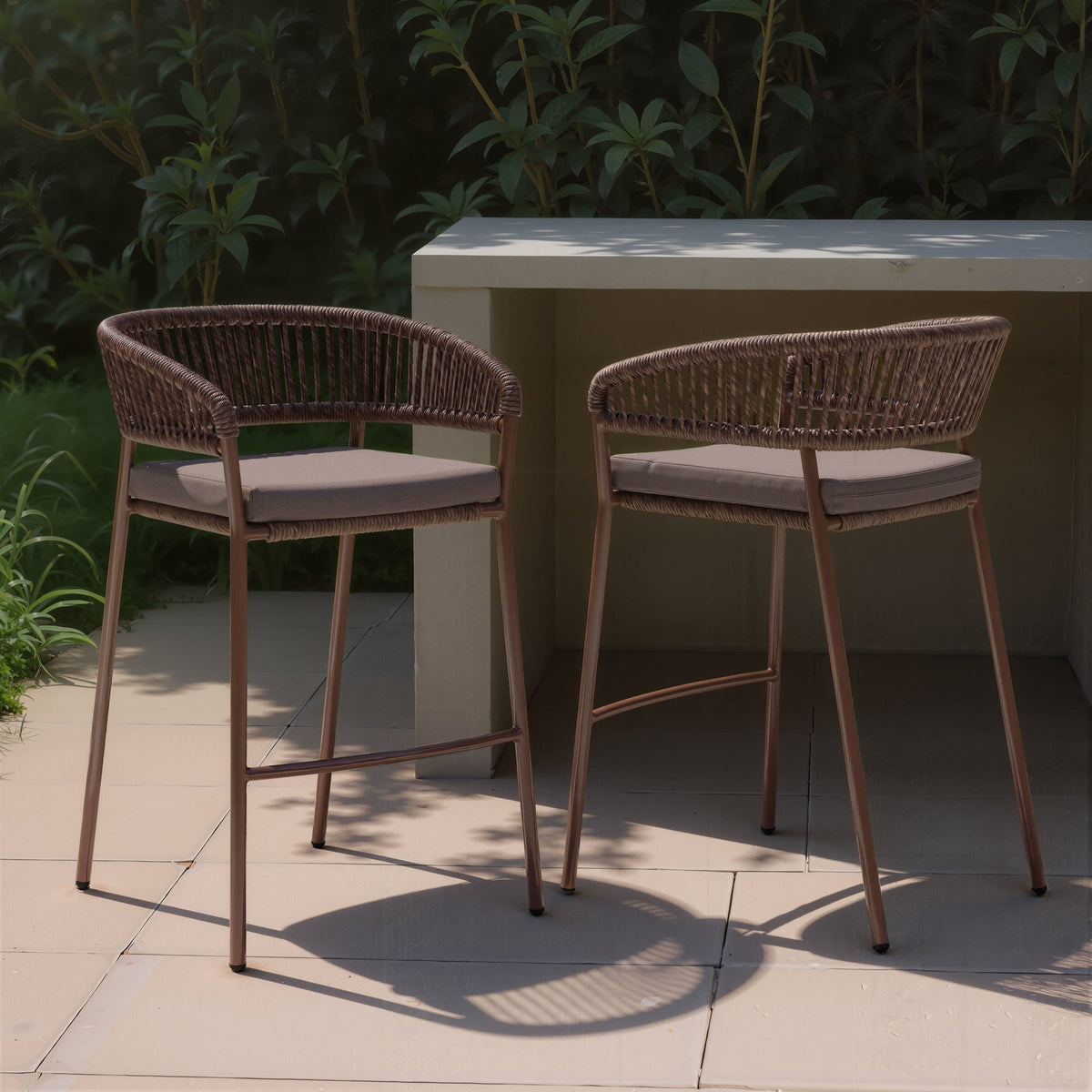 Skye Outdoor Patio Barstool, Set of 2, Brown