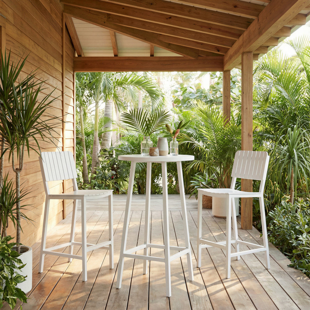 Ren Outdoor Patio Bar Table, White