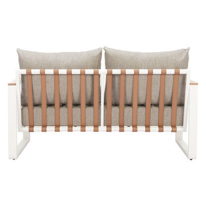 Welt Outdoor Patio Sofa, Taupe & White