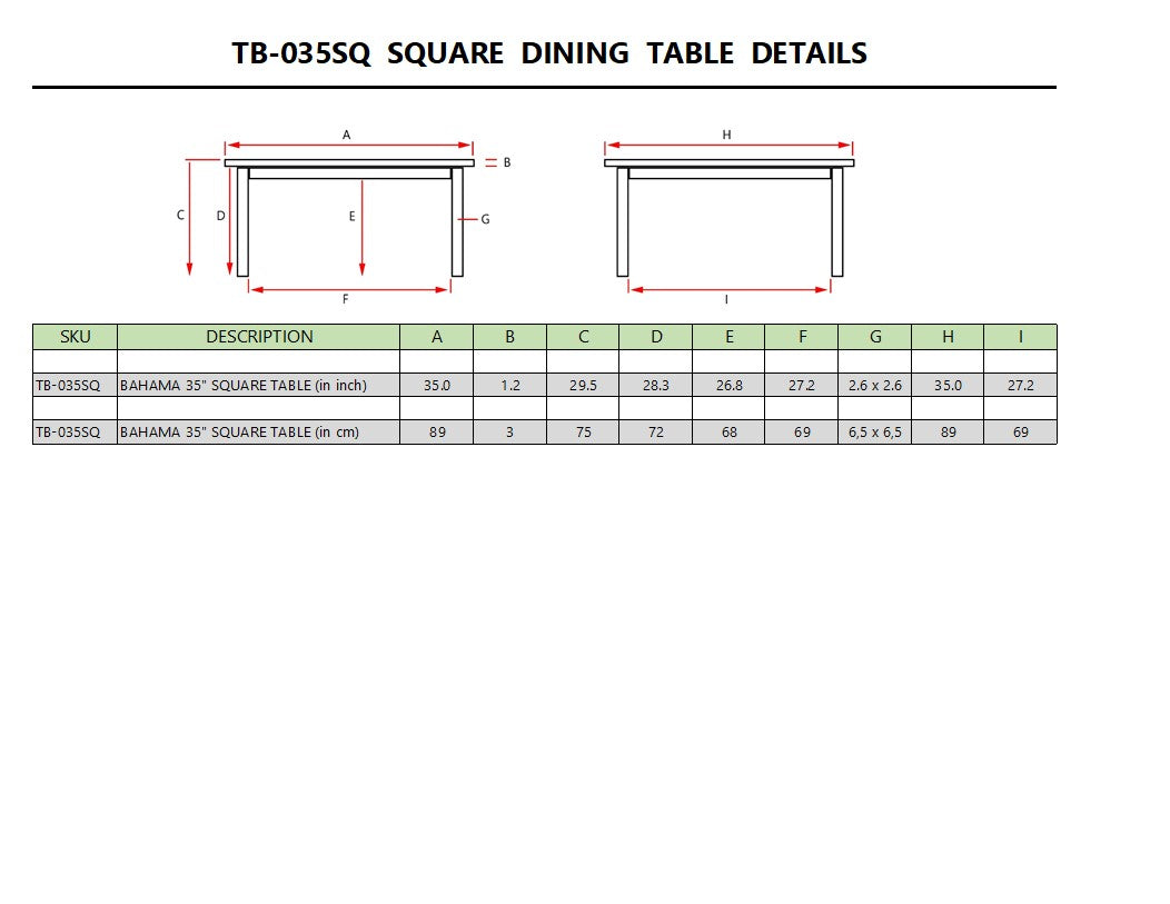 Anderson Teak Bahama 35" Square Table