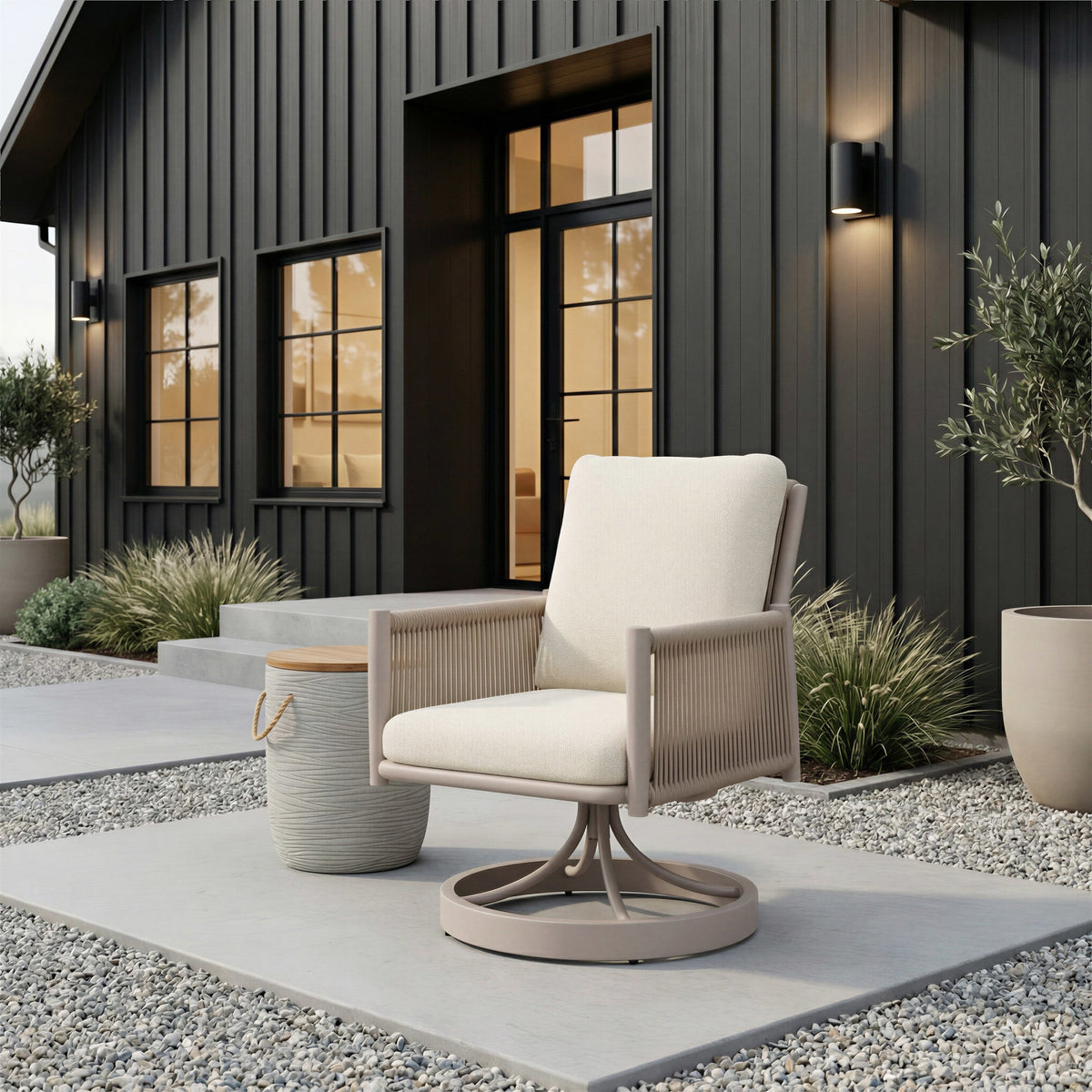 Biban Outdoor Patio Side Table, Natural & Gray