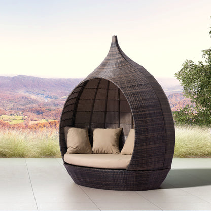 Martinique Outdoor Patio Beach Daybed, Brown & Beige