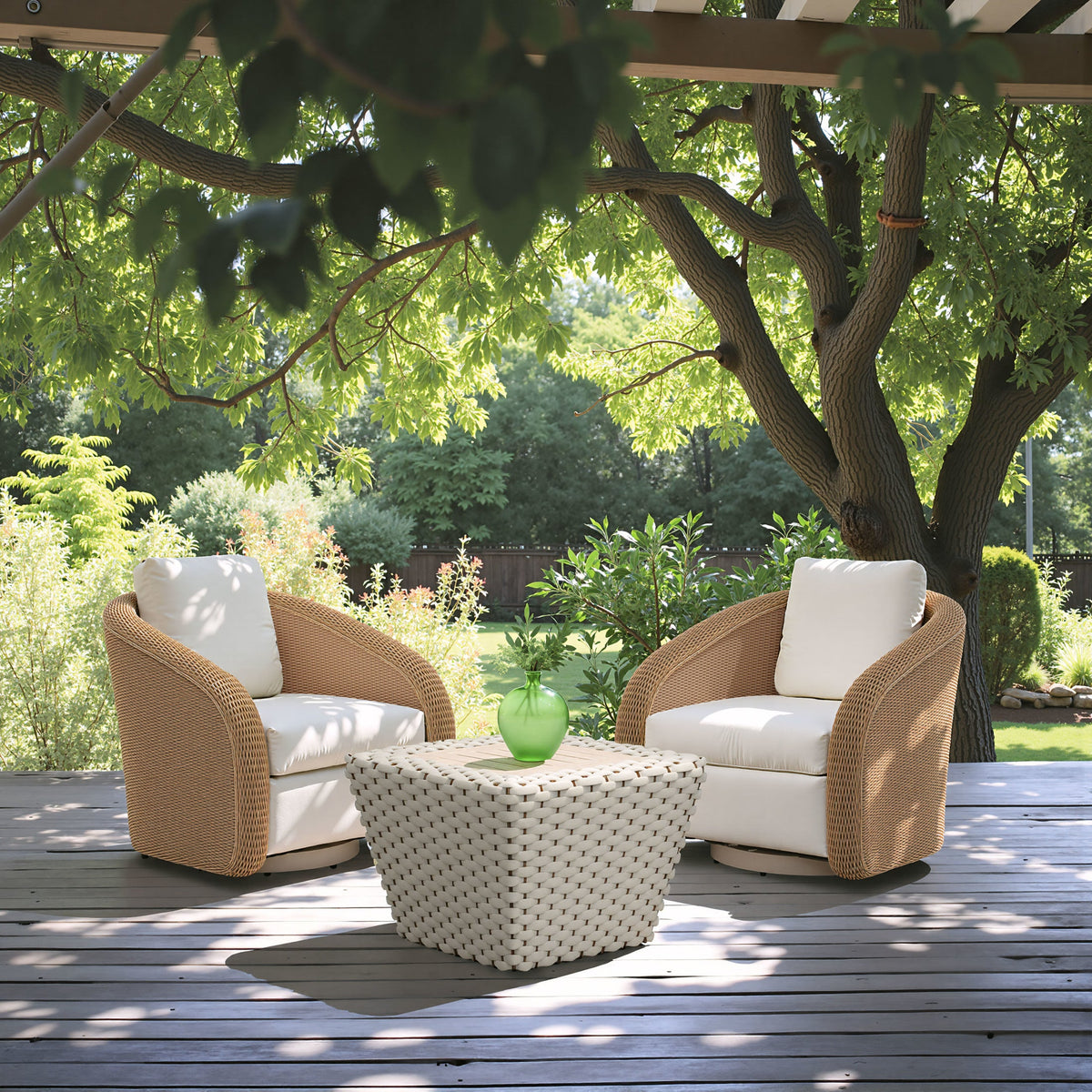 Solara Outdoor Patio Swivel Chair, Ivory