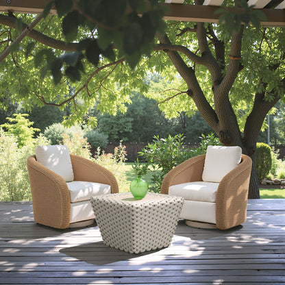 Solara Outdoor Patio Swivel Chair, Ivory